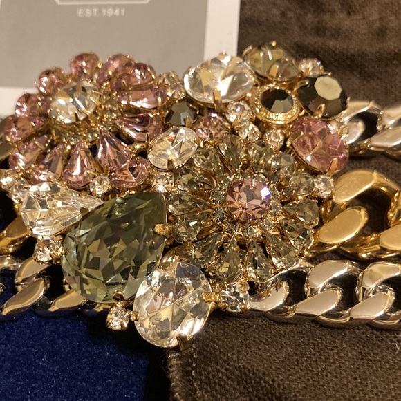 NWT Coach multicolored rhinestone heart pendant & silver/gold LG link bracelet - Picture 2 of 16